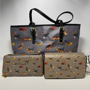 Lerue L Yorkie Terrier Handbag Tote Cute Dogs Lined Grat With Purse And Wallet